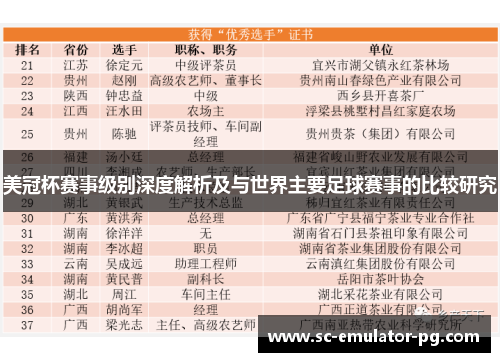 美冠杯赛事级别深度解析及与世界主要足球赛事的比较研究 美冠杯赛事级别深度解析及与世界主要足球赛事的比较研究